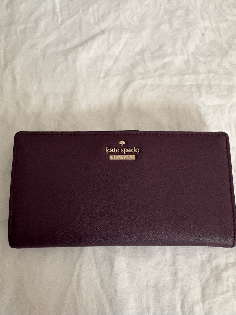 kate spade Plum Saffiano Leather Continental Wallet with Gold Logo